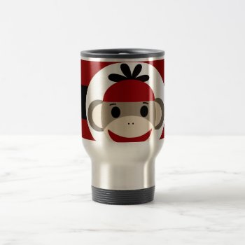 Cool Sock Monkey Beanie Hat Red Black Stripes Travel Mug by azlaird at Zazzle