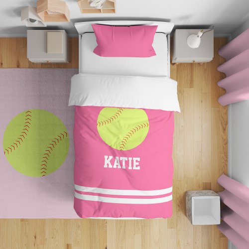 Cool Softball Themed Personalized Duvet Cover