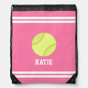 Cool Softball Themed Personalized Kids Drawstring Bag