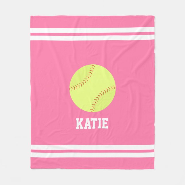 Cool Softball Themed Personalized Kids Fleece Blanket (Front)