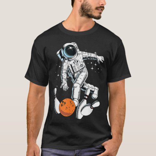 Cool Space Astronaut Playing Bowling Graphic Desig T_Shirt