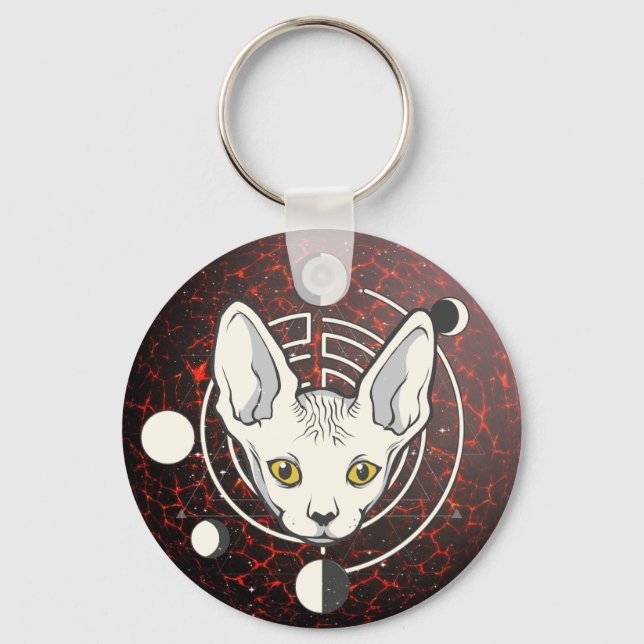 Cool Space Cat Face Design Keychain (Front)