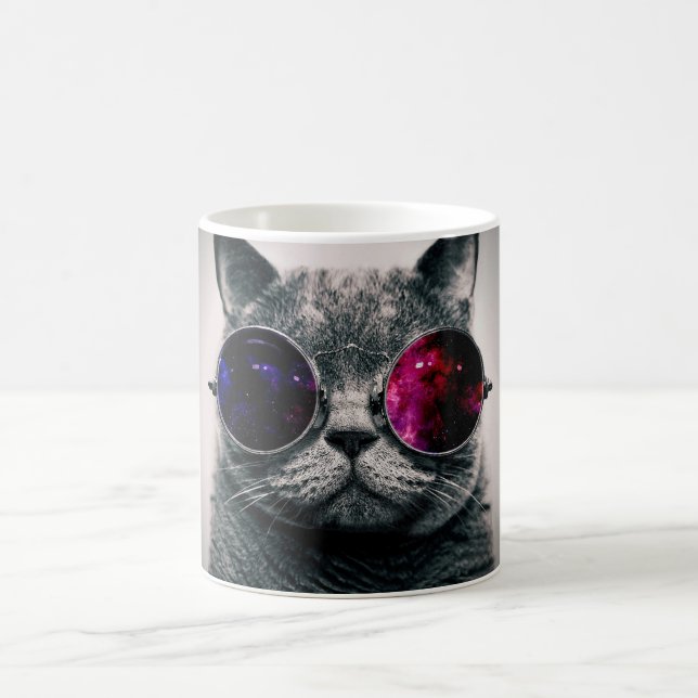 Cool Space Cat with Telescope Glasses Milky Way Coffee Mug (Center)