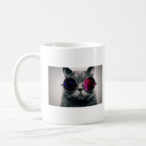 Cool Space Cat with Telescope Glasses Milky Way  Coffee Mug
