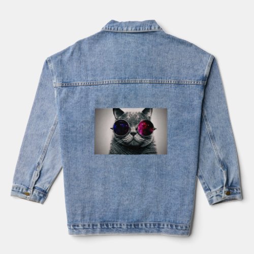 Cool Space Cat with Telescope Glasses Milky Way  Denim Jacket