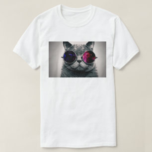 Cool Space Cat with Telescope Glasses Milky Way T-Shirt
