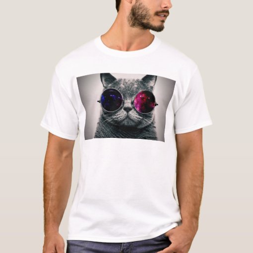 Cool Space Cat with Telescope Glasses Milky Way T-Shirt | Zazzle