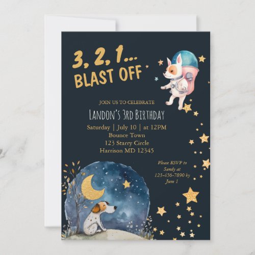 Cool Space Dogs Boys Third Birthday Invitation