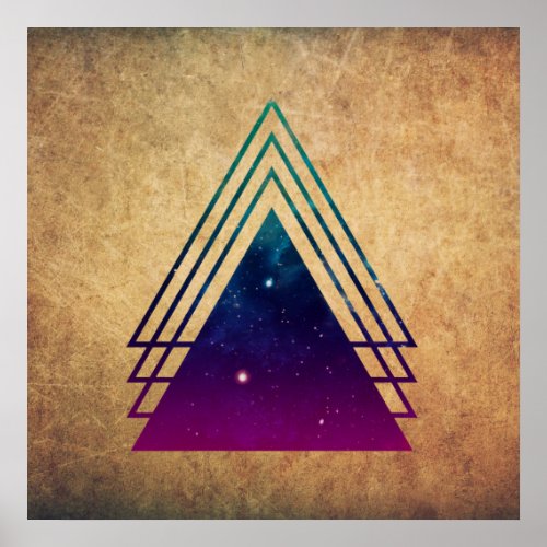 Cool Space Triangles on Grunge Background Poster