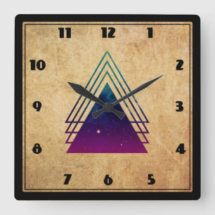 Cool Space Triangles on Grunge Background Square Wall Clock