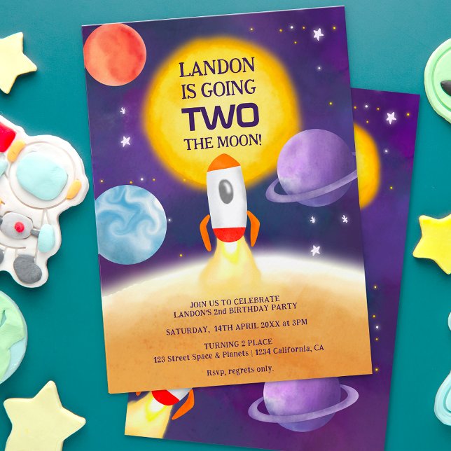 Cool space two the moon planets 2nd birthday invitation (Creator Uploaded)