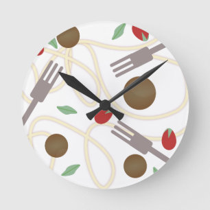 Cool Spaghetti Meatballs Pattern Round Clock