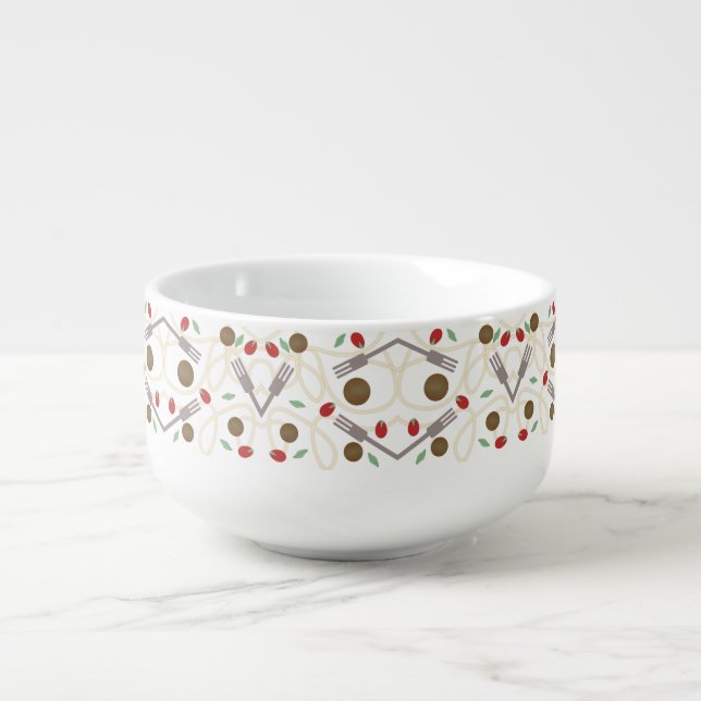 Cool Spaghetti Meatballs Pattern Soup Mug (Front)