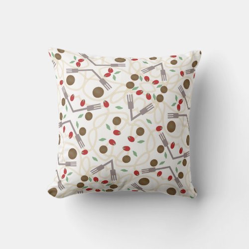 Cool Spaghetti Meatballs Pattern Throw Pillow