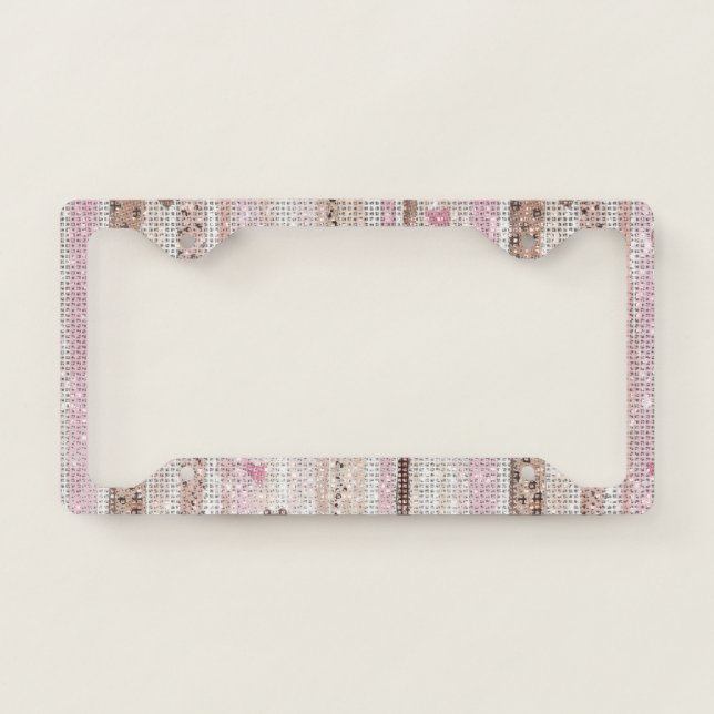 Cool Sparkle Pink Chocolate Animal Leopard Stripes License Plate Frame (Front)