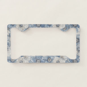 Cool Sparkle Pretty Blue White Flowers License Plate Frame