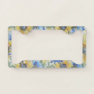 Cool Sparkle Pretty Blue Yellow Sunflowers Floral License Plate Frame