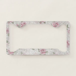 Cool Sparkle Pretty Pink Roses Floral License Plate Frame