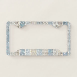 Cool Sparkle White Blue Cream Stripes License Plate Frame