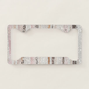 Cool Sparkle White Pink Leopard Stripes License Plate Frame