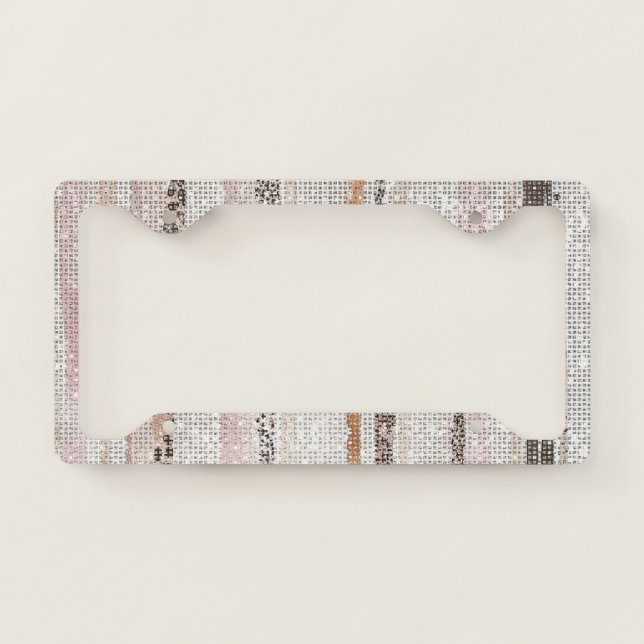 Cool Sparkle White Pink Leopard Stripes License Plate Frame (Front)