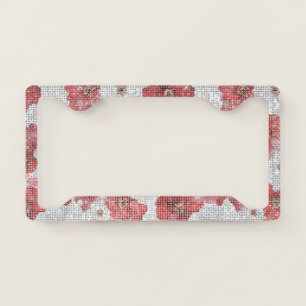 Cool Sparkle White Red Flowers License Plate Frame