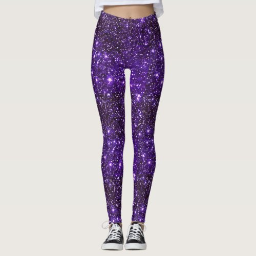 Cool Sparkling Cosmic PurpleGalaxy Glittery Party  Leggings