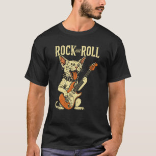 Cool Sphynx Cat Playing Guitar Funny Rock Music Fe T-Shirt