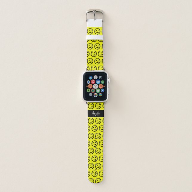 Cool Spilled Stained Happy face Monogram Apple Watch Band (Front)