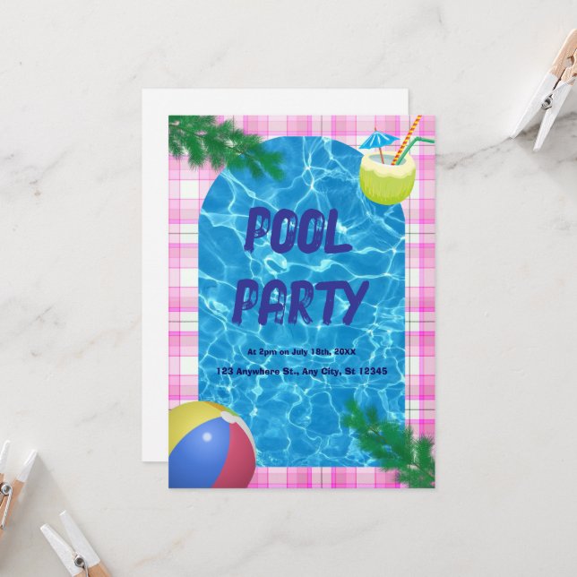COOL! 🏖️Splash Into Summer – Pool Party Invitatio Invitation (Front/Back In Situ)