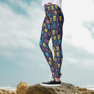 Cool Spooky Halloween Colorful Skull Pattern Party Leggings