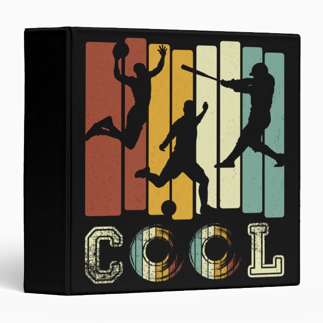 COOL Sports Basketball Baseball Football Soccer 3 Ring Binder (Front/Spine)