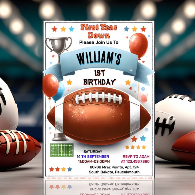 Cool Sports kids boys ticket Football 1st Birthday Invitation (Creator Uploaded)