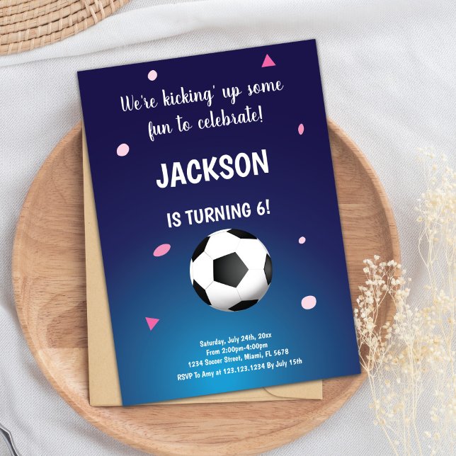 Cool Sports Party Theme Invitation (Blue Dark Soccer Birthday Invitations)