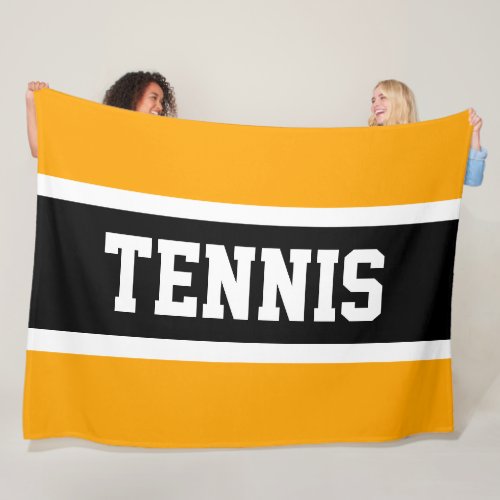 Cool Sporty Bold Yellow Black TENNIS Letters Text Fleece Blanket