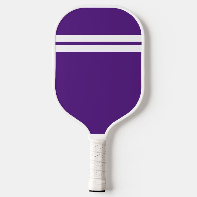 Cool Sporty Fun Royal Purple Two Top White Stripes Pickleball Paddle (Back)