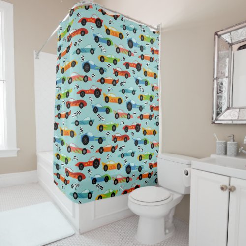 Cool Sporty Race Cars Kids Shower Curtain