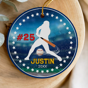 Cool Sporty Youth Baseball Player Keepsake Ceramic Ornament