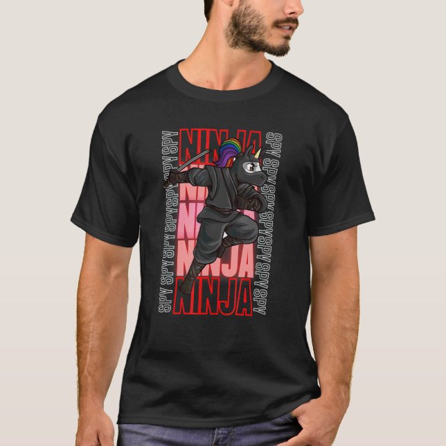 Cool Spy Gaming Ninja Gamer Unicorn Ninja Boy Girl T-Shirt (Front)