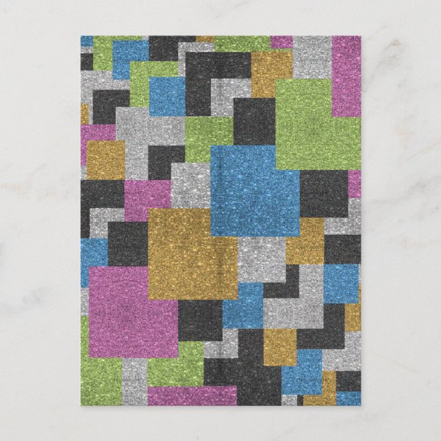 Cool squares shapes abstract art glitter shine postcard (Front)