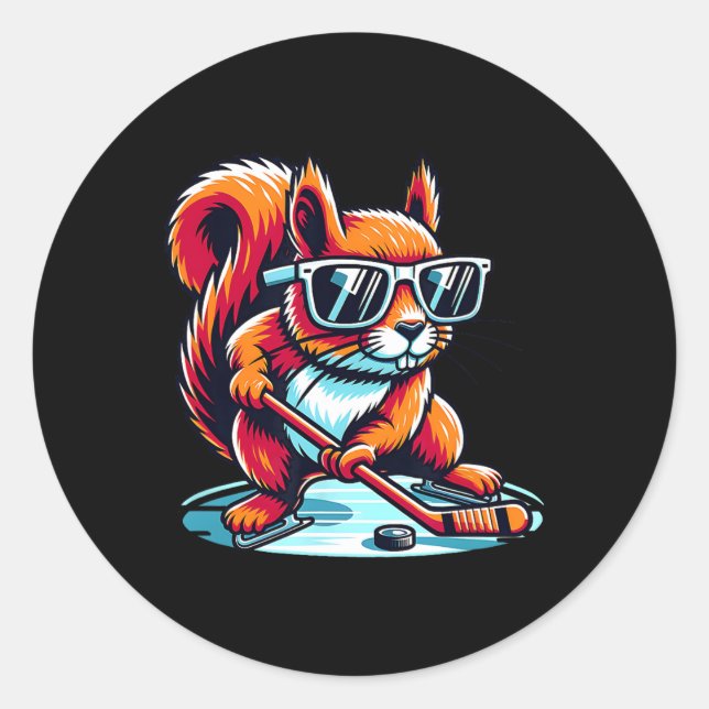 Cool Squirrel Ice Hockey Player Shades  Classic Round Sticker (Front)