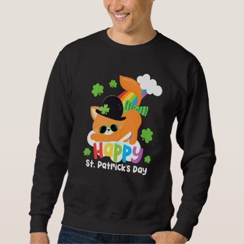Cool St Patricks Day Cat Rainbow Lucky Shamrock Cu Sweatshirt