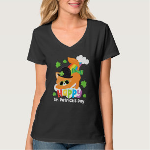 Cool St Patricks Day Cat Rainbow Lucky Shamrock Cu T-Shirt