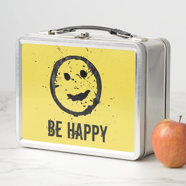 Cool Stained Happy Smiling face Custom text yellow Metal Lunch Box (In Situ)