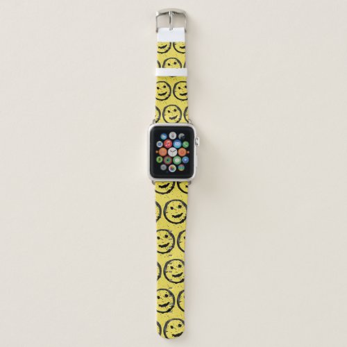 Cool Stained Happy Smiling face pattern yellow Apple Watch Band