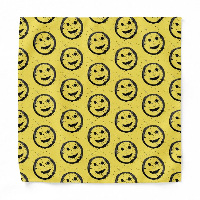 Cool Stained Happy Smiling face pattern yellow Bandana (Front)