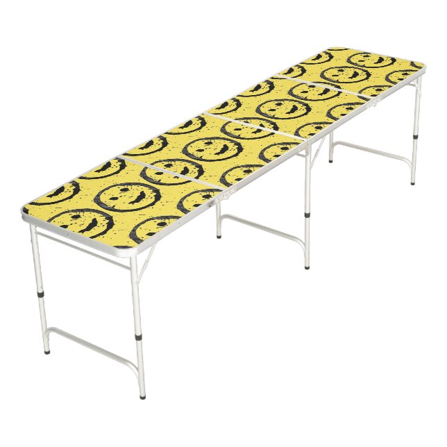 Cool Stained Happy Smiling face pattern yellow Beer Pong Table (Angled)