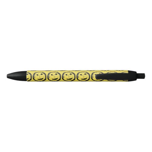 Cool Stained Happy Smiling face pattern yellow Black Ink Pen
