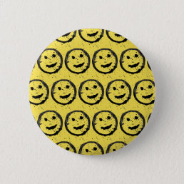 Cool Stained Happy Smiling face pattern yellow Button