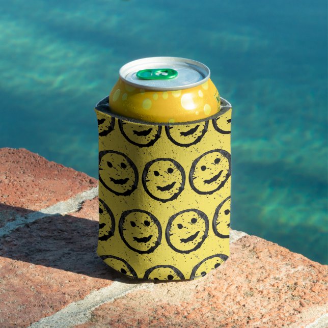 Cool Stained Happy Smiling face pattern yellow Can Cooler (In Situ Pool)